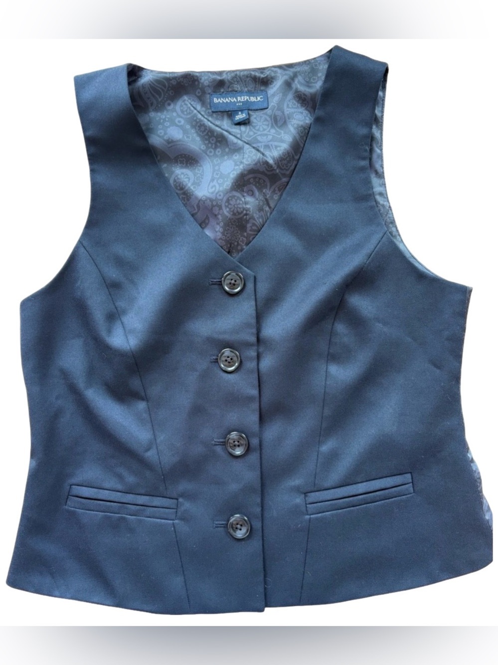 Banana Republic Darkest Navy Wool Blend Vest Waistcoat Paisley Lining Size 6